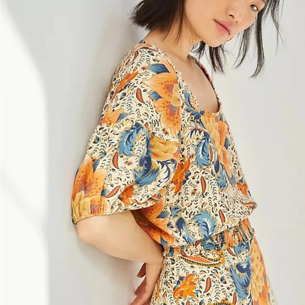 NWT Farm Rio Bambina Floral Square Neck Elastic Back Tie Top - Picture 1 of 6